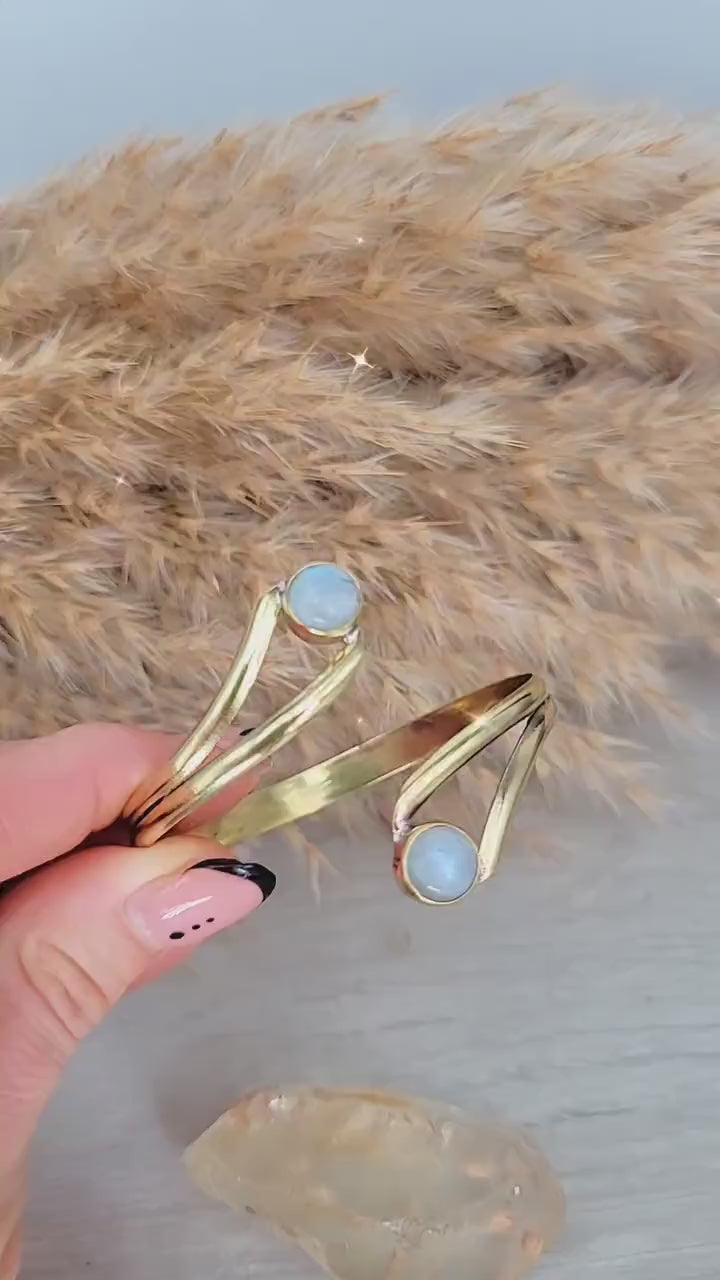 Adjustable Brass Moonstone Bracelet: Boho Ethnic Jewelry