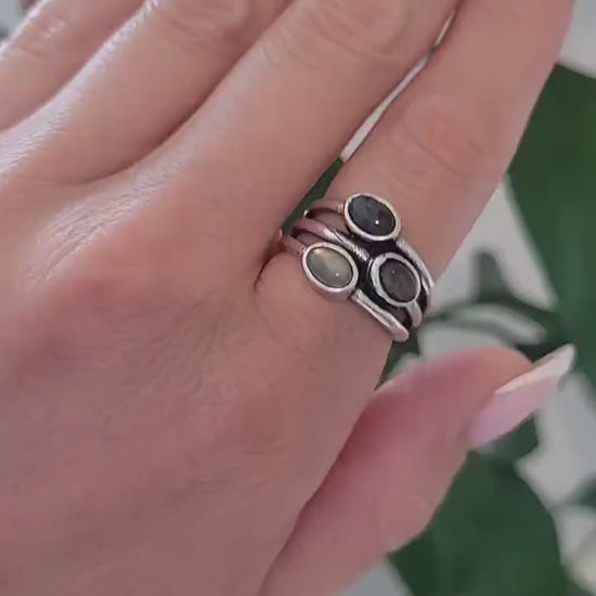 Silver multi stone ring / Statement / Gift / Ethnic / Silver jewellery / Elegant/ Pretty