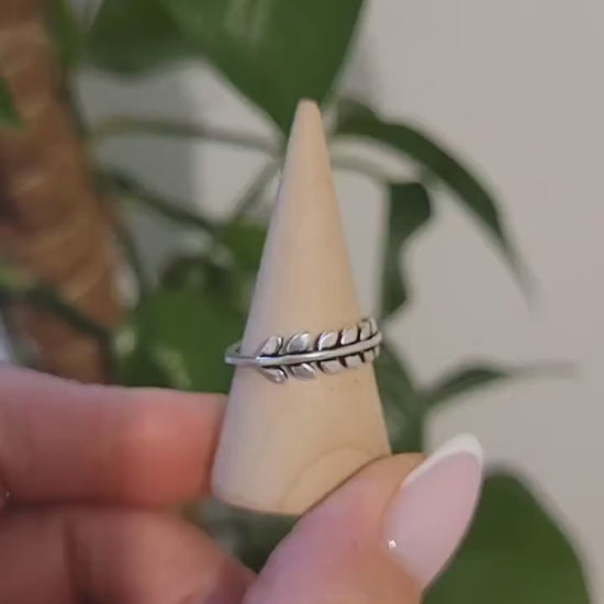 Silver Feather Ring: Dainty Leaf Jewelry, Nature Inspired