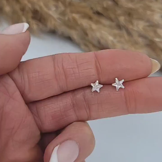 Sterling Silver Star Stud Earrings, Minimalist Jewelry