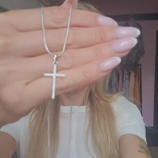 Sterling Silver Cross Necklace - Minimalist Religious Pendant, 23 Inch Chain