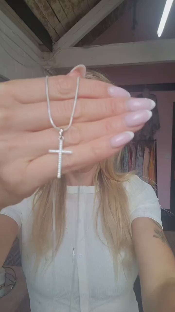 Sterling Silver Cross Necklace - Minimalist Religious Pendant, 23 Inch Chain