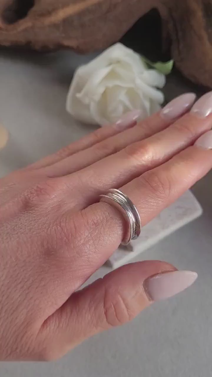 Minimalist Silver Plated Organic Ring | Hypoallergenic Statement Band | Modern  Jewellery