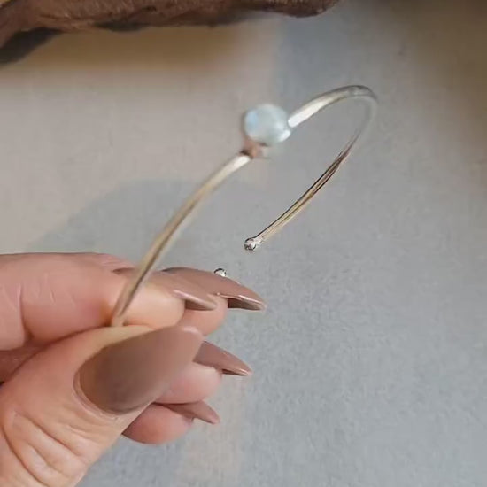 Rainbow Moonstone Silver Bangle: Adjustable Boho Bracelet