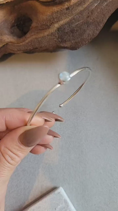 Rainbow Moonstone Silver Bangle: Adjustable Boho Bracelet