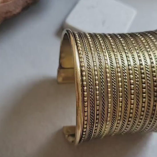 Brass Cuff Bracelet: Detailed Bohemian Ethnic Style Jewelry
