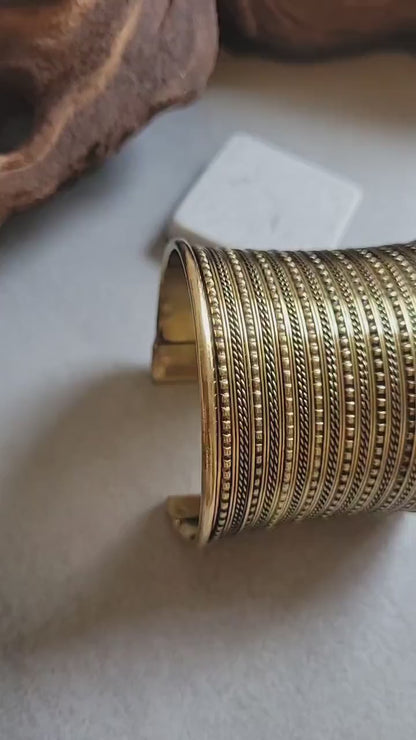 Brass Cuff Bracelet: Detailed Bohemian Ethnic Style Jewelry