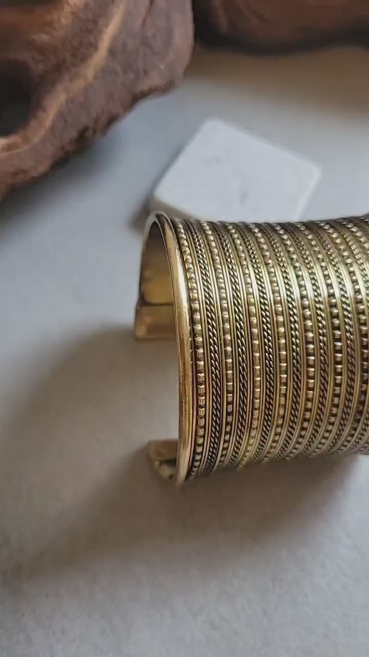 Brass Cuff Bracelet: Detailed Bohemian Ethnic Style Jewelry