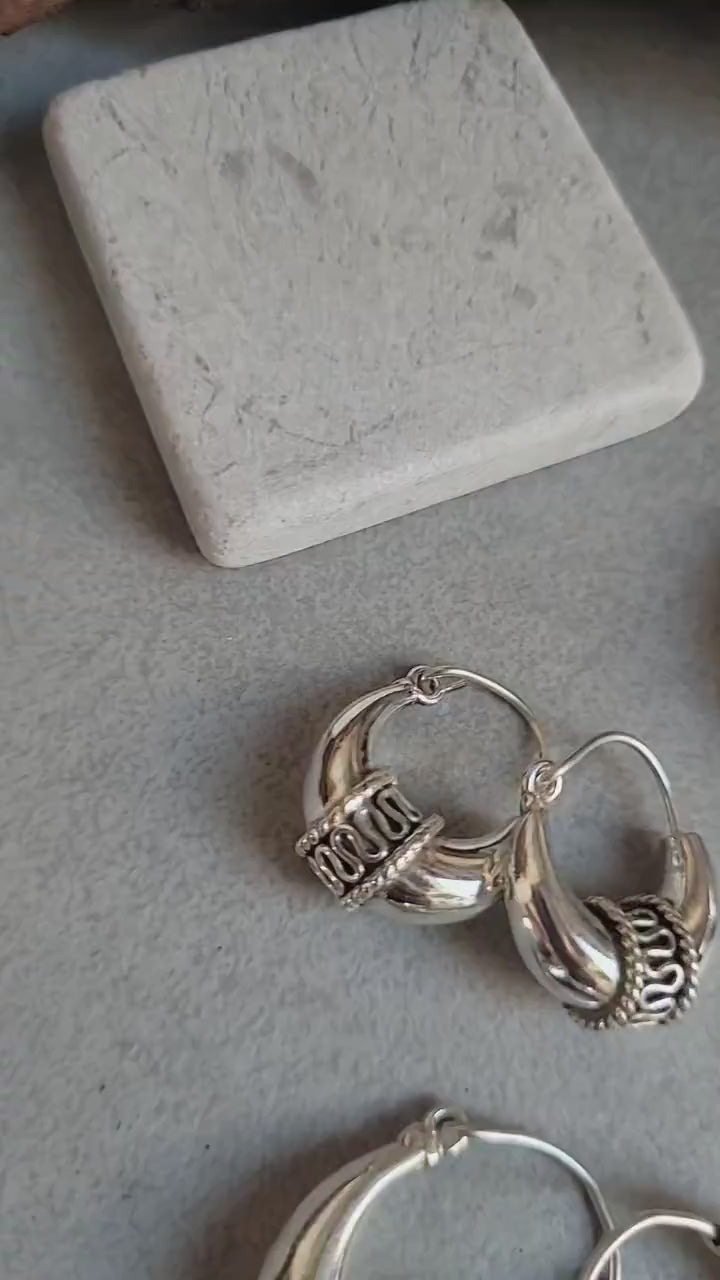 Silver Plated Chunky Hoop Earrings, Lightweight Boho Gypsy Style