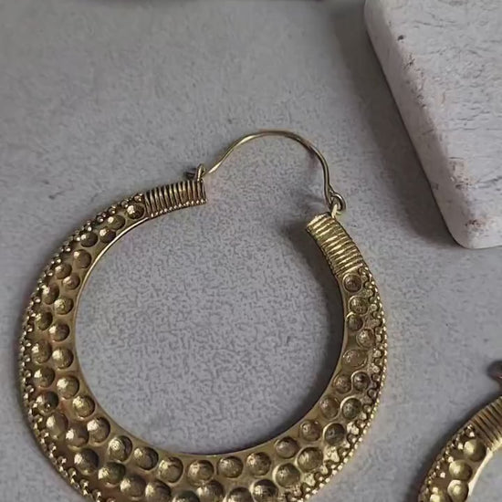Large brass detailed hoop earrings / Lightweight earrings /