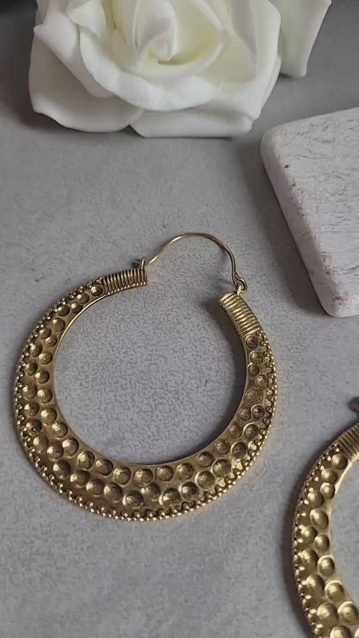Large brass detailed hoop earrings / Lightweight earrings /