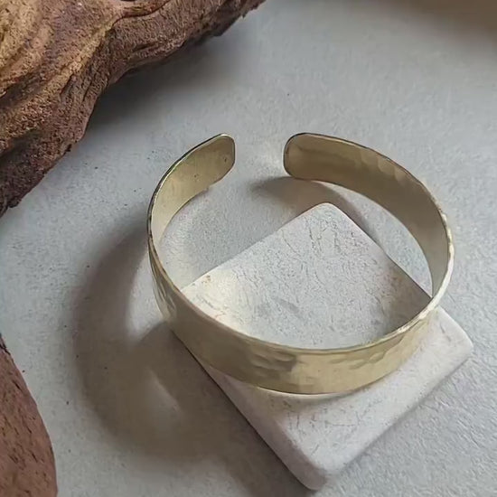 Hammered Brass Cuff Bracelet: Adjustable Open Band, Edgy Jewelry
