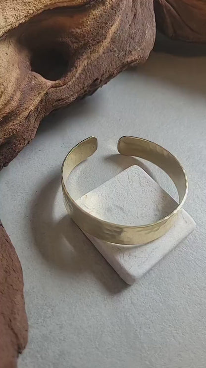 Hammered Brass Cuff Bracelet: Adjustable Open Band, Edgy Jewelry