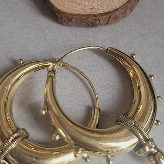 Brass Tribal Hoop Earrings: Chunky Golden Bohemian Jewelry
