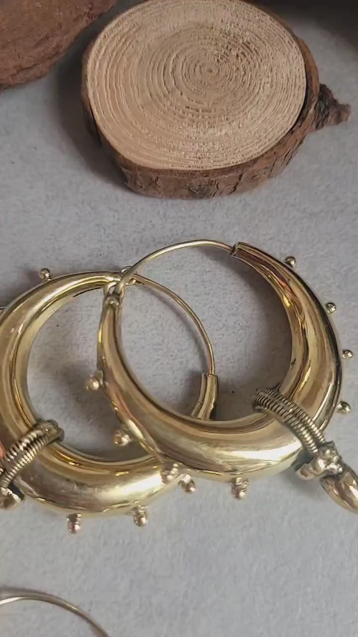 Brass Tribal Hoop Earrings: Chunky Golden Bohemian Jewelry