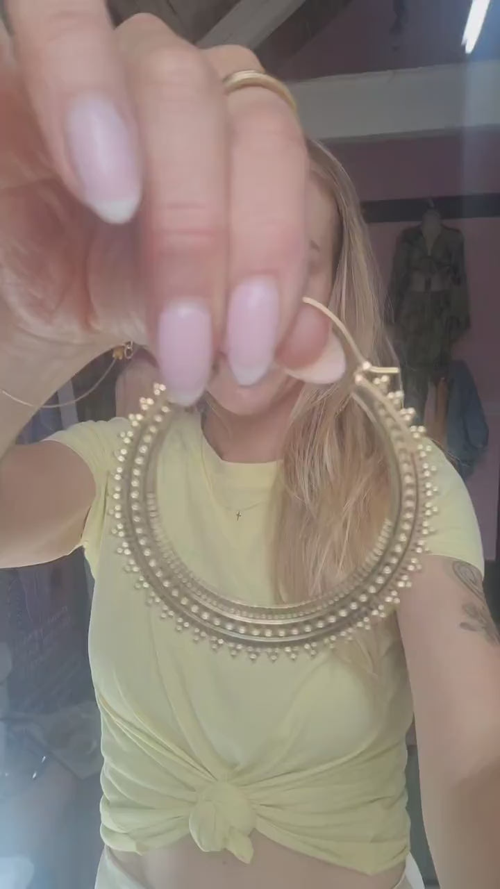 Extra Large Golden Brass Hoop Earrings: Statement Jewelry