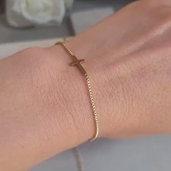 Golden Cross Bracelet, Stainless Steel Chain, Waterproof