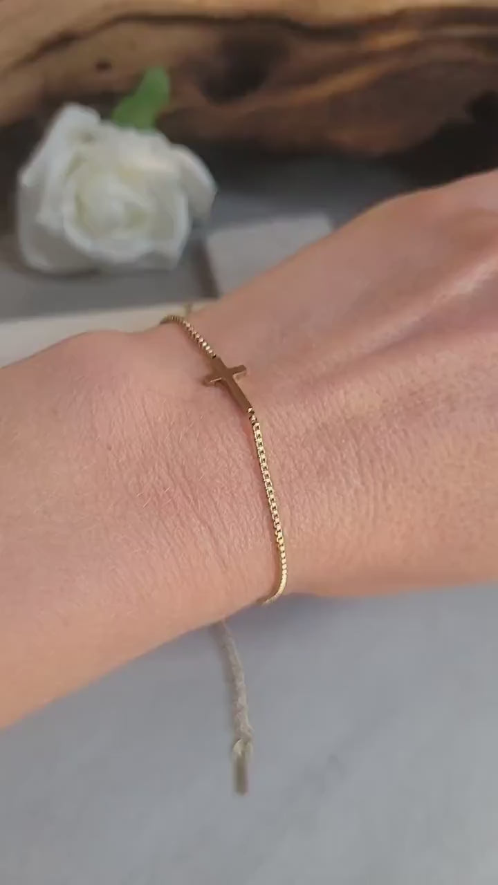 Golden Cross Bracelet, Stainless Steel Chain, Waterproof
