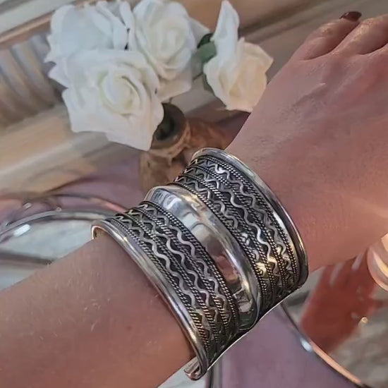 Silver Cuff Bracelet: Detailed boho ethnic style jewelry / Hypoallergenic jewelry/ Christmas gift