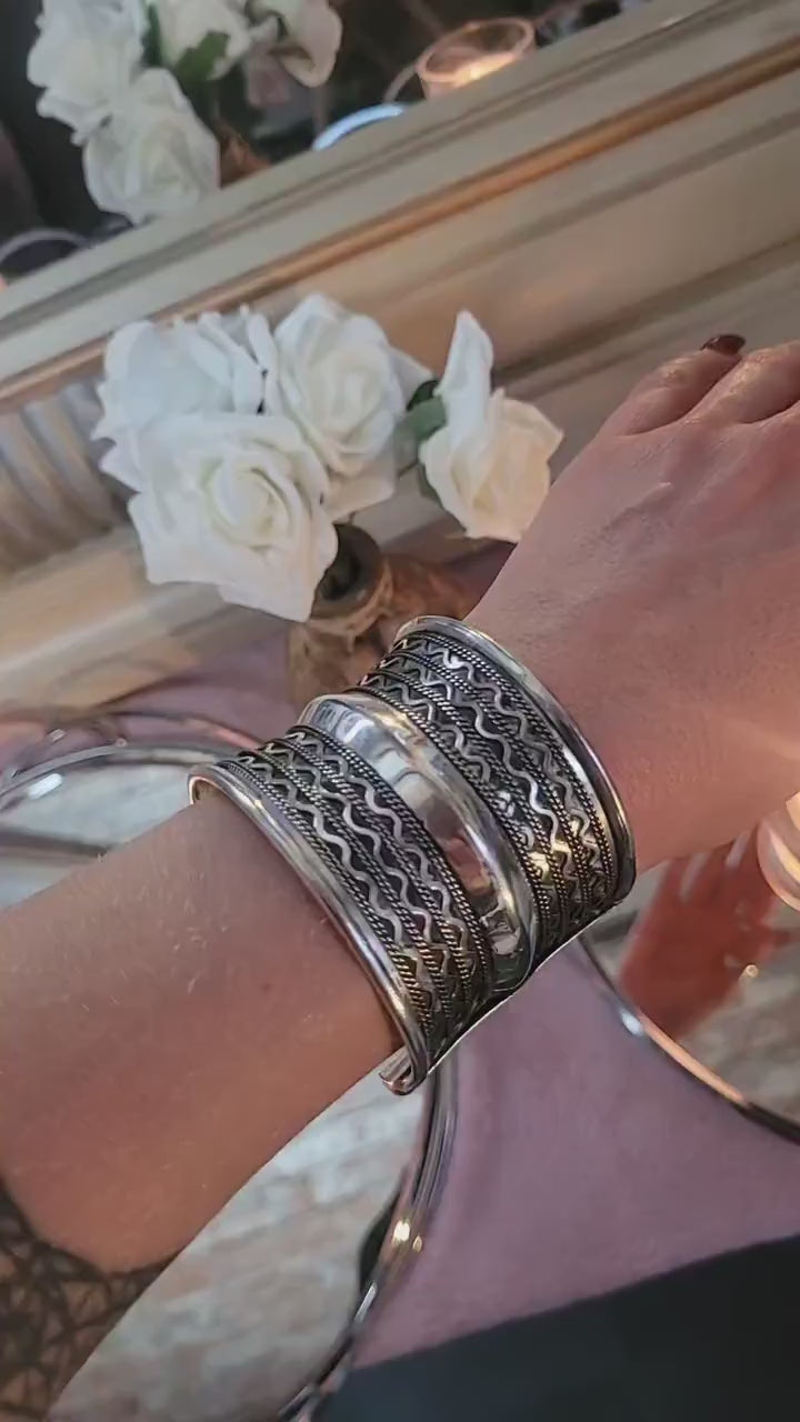Silver Cuff Bracelet: Detailed boho ethnic style jewelry / Hypoallergenic jewelry/ Christmas gift