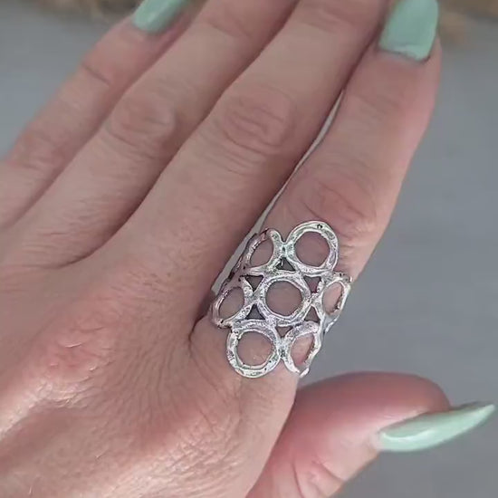 Silver detailed handmade ring / Hammered ring / Adjustable ring / Silver jewellery / Statement/ Unique / Gift / Hippie / Ethnic / Rustic