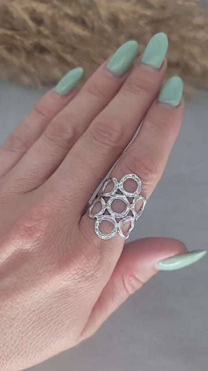 Silver detailed handmade ring / Hammered ring / Adjustable ring / Silver jewellery / Statement/ Unique / Gift / Hippie / Ethnic / Rustic