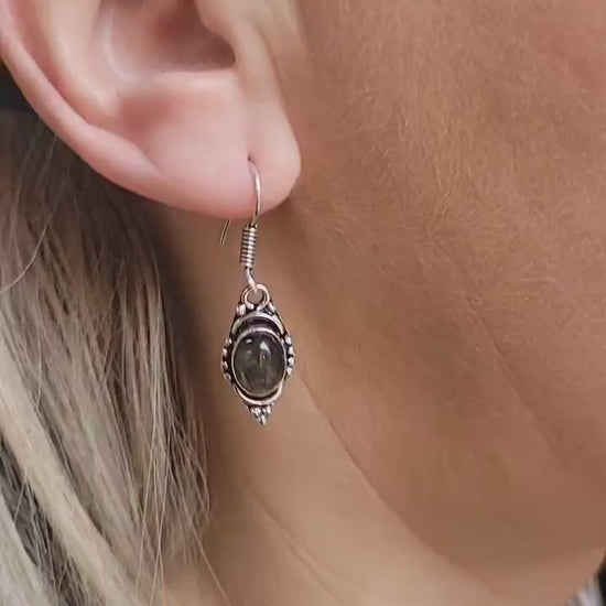 Silver Plated Labradorite Dangle Earrings, Minimalist Jewelry