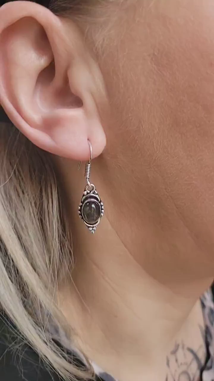 Silver Plated Labradorite Dangle Earrings, Minimalist Jewelry