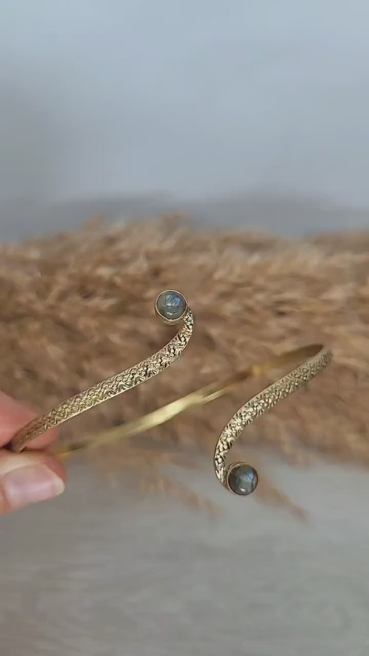 Brass Labradorite Arm Cuff, Adjustable Bangle