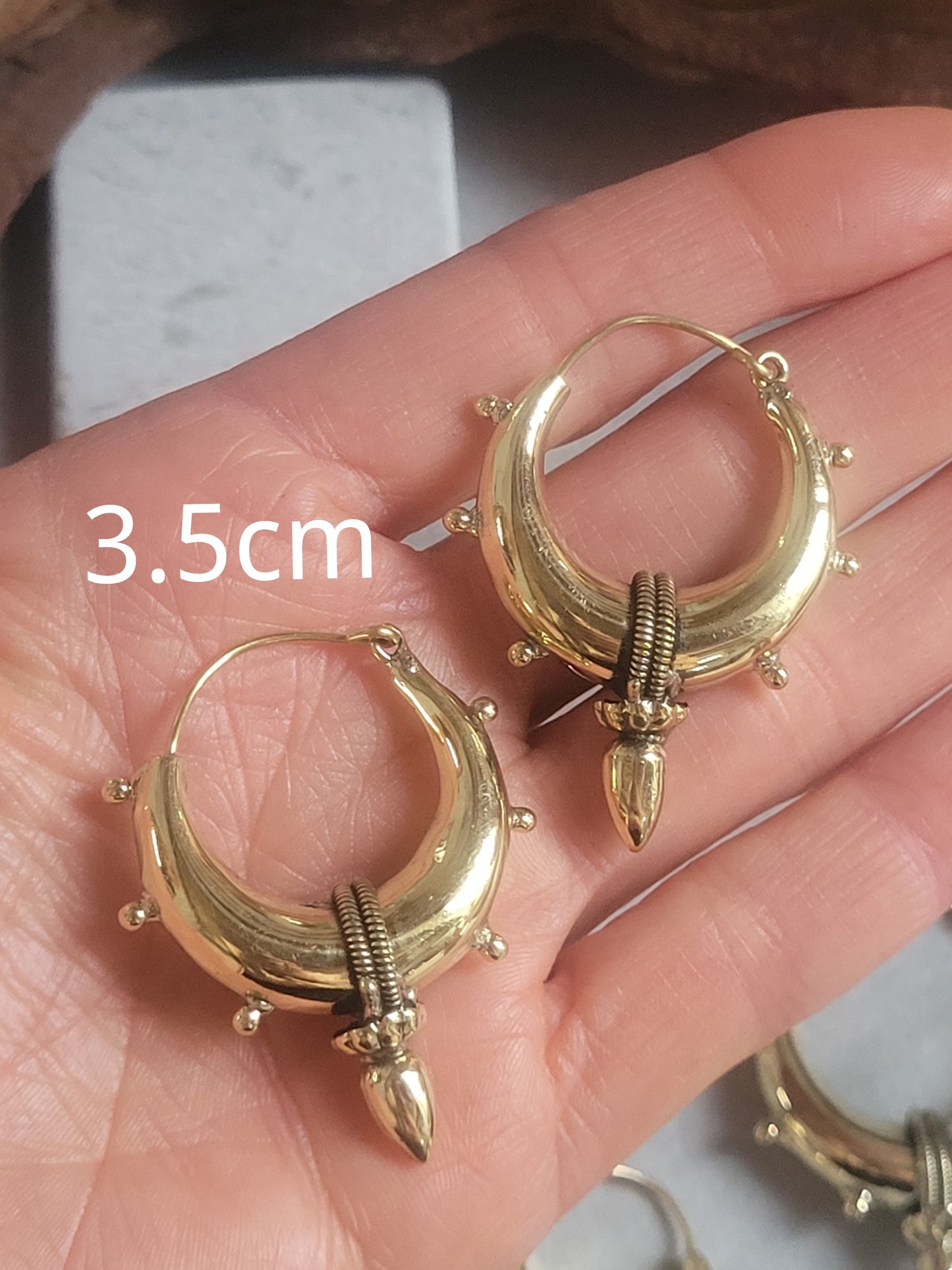 Brass chunky lightweight hoops  / Small hoops / Large earrings  /  Gypsy  /  Bohemian  /  Boho  /  Ethnic hoops  / Tribal / Minimal