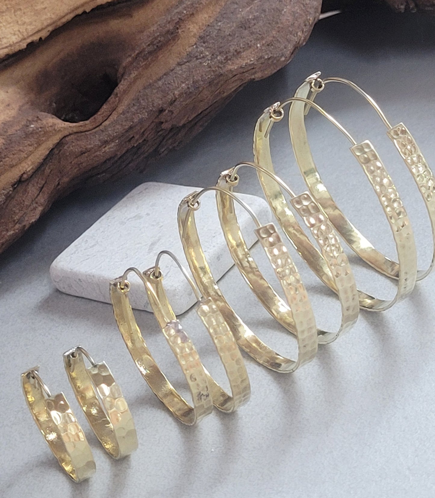 Brass hammered hoops / Hoop earrings / Small hoops / Large hoops / Hippie / Unique / Hoops / Gold / Golden jewellery / Boho
