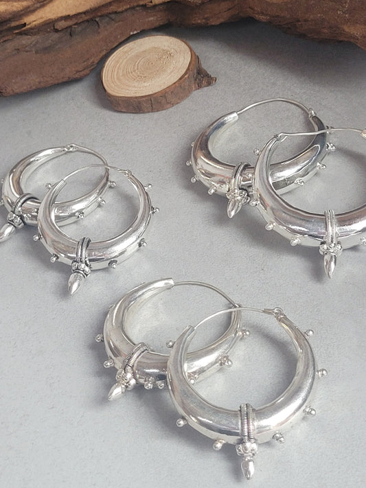 Silver chunky lightweight hoops  / Big hoops / Large earrings  /  Gypsy  /  Bohemian  /  Boho  /  Ethnic hoops  / Tribal