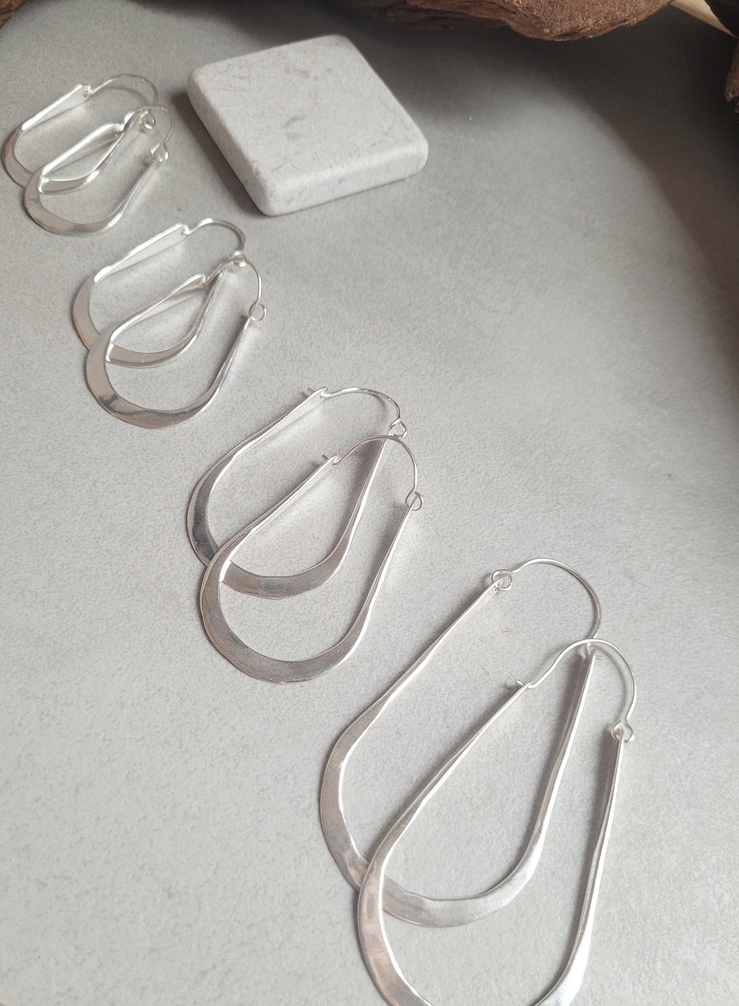 silver hoops / Hammered hoops / Teardrop earrings / Small hoops / Large hoops / Simple design / Gift