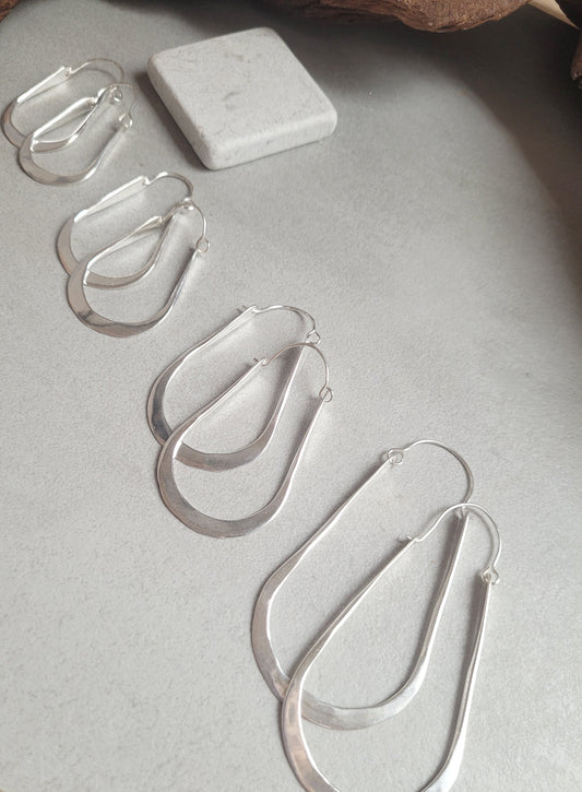 silver hoops / Hammered hoops / Teardrop earrings / Small hoops / Large hoops / Simple design / Gift