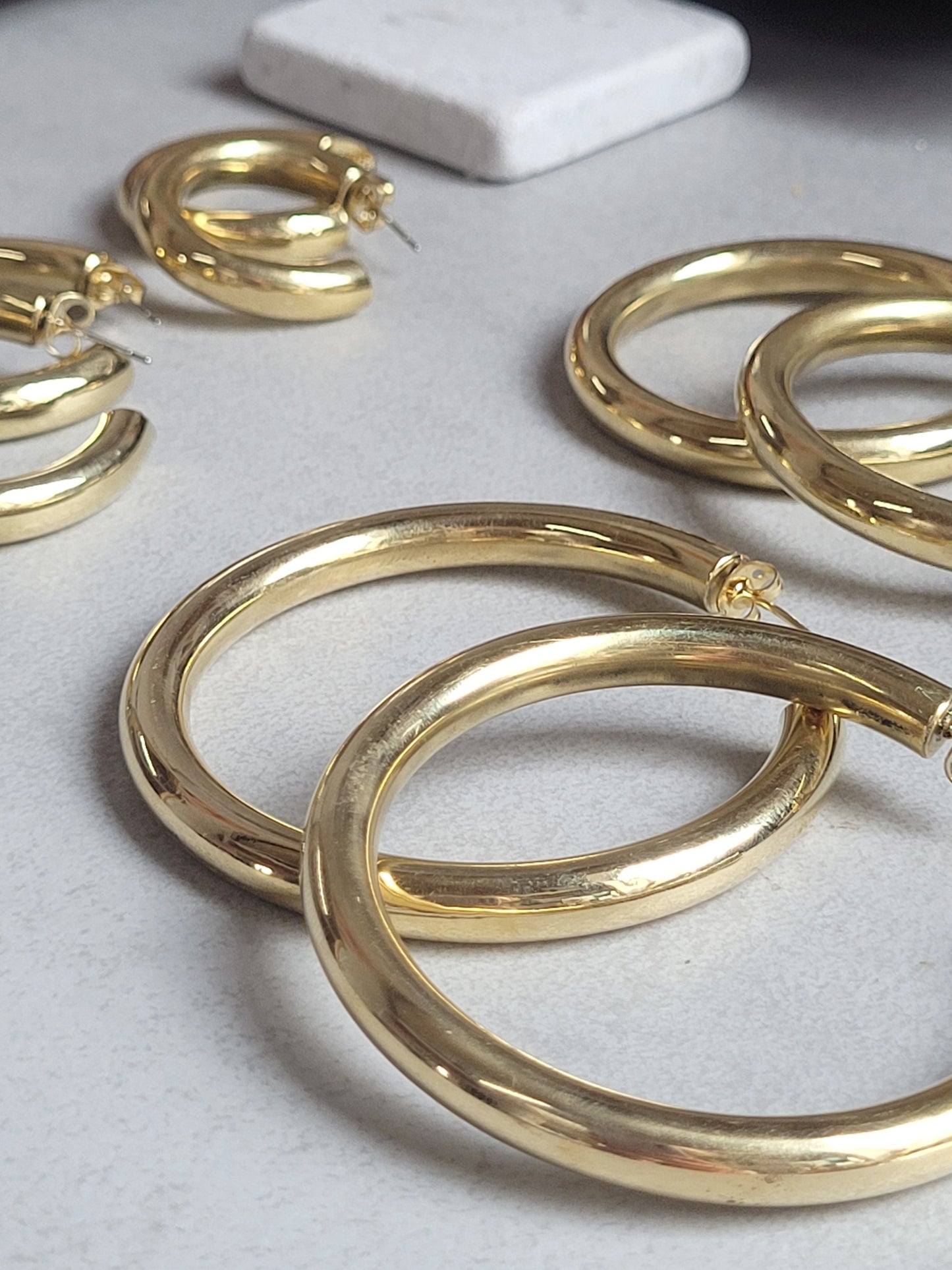Chunky golden hoops / Brass hoops / Thick hoops / Small hoops / Large hoops / Simple earrings / Lightweight earrings / Free UK shipping