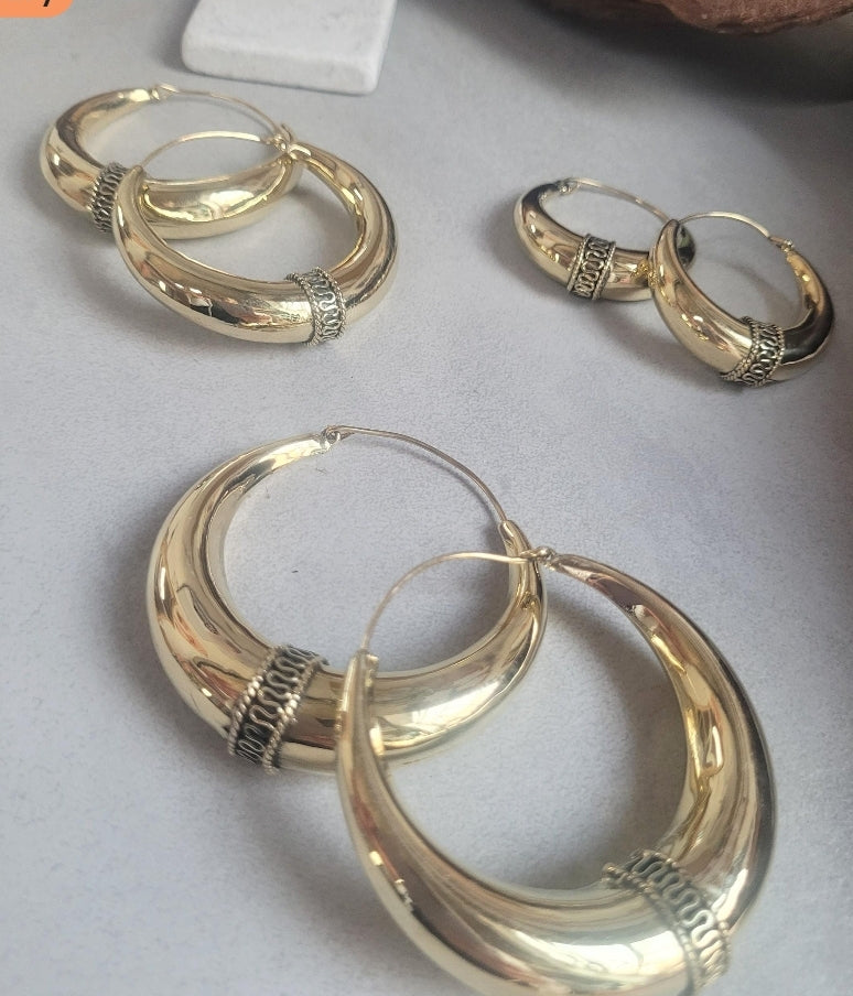 Golden hoops / Large hoops / Detailed hoops / Gypsy  / Boho / Tribal  / Ethnic  / Golden jewellery  / Bohemian / Brass hoops / Bali hoops