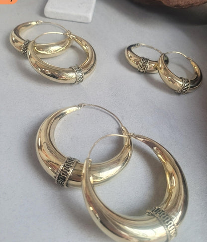 Golden hoops / Large hoops / Detailed hoops / Gypsy  / Boho / Tribal  / Ethnic  / Golden jewellery  / Bohemian / Brass hoops / Bali hoops