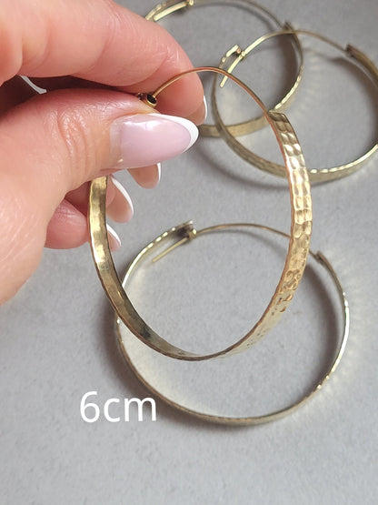 Brass hammered hoops / Hoop earrings / Small hoops / Large hoops / Hippie / Unique / Hoops / Gold / Golden jewellery / Boho