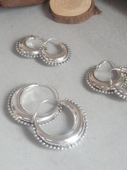 Silver chunky lightweight hoops  / Small hoops / Large earrings  /  Gypsy  /  Bohemian  /  Boho  /  Ethnic hoops