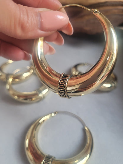 Golden hoops / Large hoops / Detailed hoops / Gypsy  / Boho / Tribal  / Ethnic  / Golden jewellery  / Bohemian / Brass hoops / Bali hoops