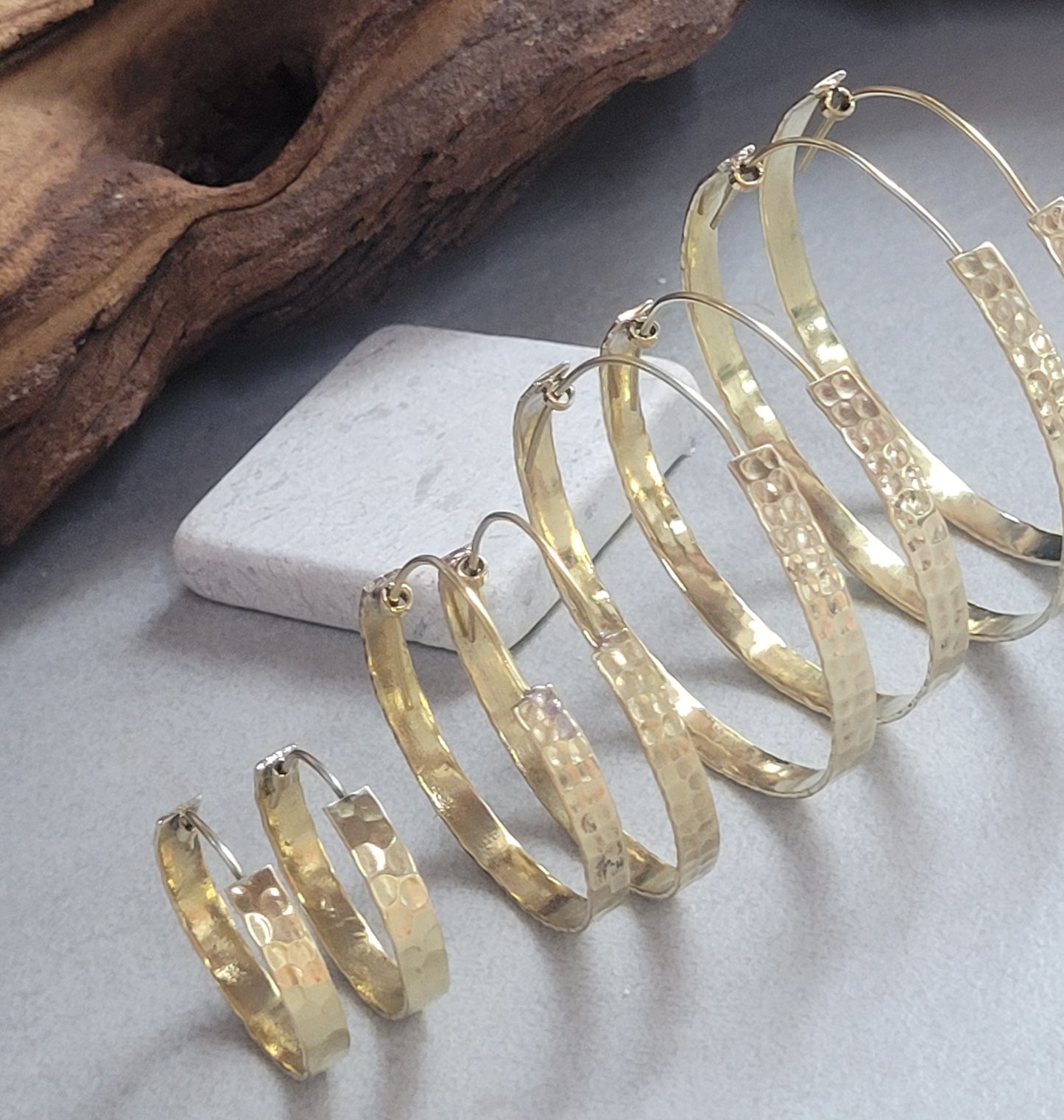 Brass hammered hoops / Hoop earrings / Small hoops / Large hoops / Hippie / Unique / Hoops / Gold / Golden jewellery / Boho