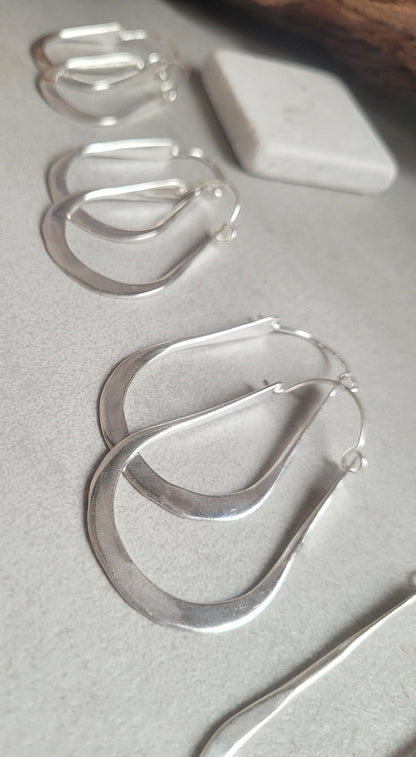 silver hoops / Hammered hoops / Teardrop earrings / Small hoops / Large hoops / Simple design / Gift