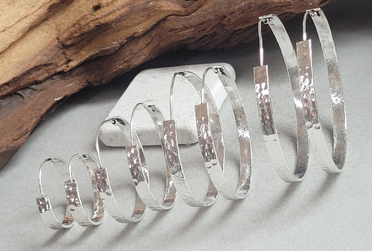 Silver hammered hoops / Hoop earrings / Small hoops / Large hoops / Hippie / Unique / Hoops