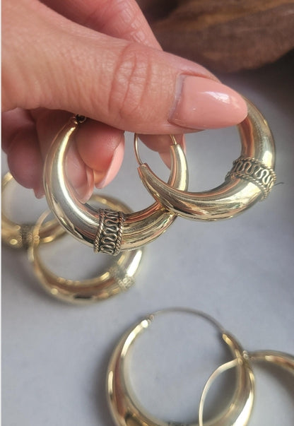Golden hoops / Large hoops / Detailed hoops / Gypsy  / Boho / Tribal  / Ethnic  / Golden jewellery  / Bohemian / Brass hoops / Bali hoops