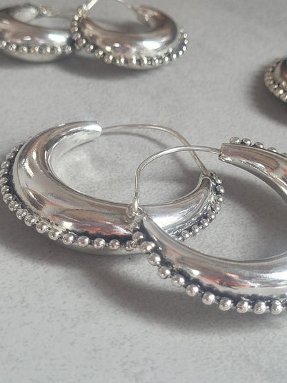 Silver chunky lightweight hoops  / Small hoops / Large earrings  /  Gypsy  /  Bohemian  /  Boho  /  Ethnic hoops