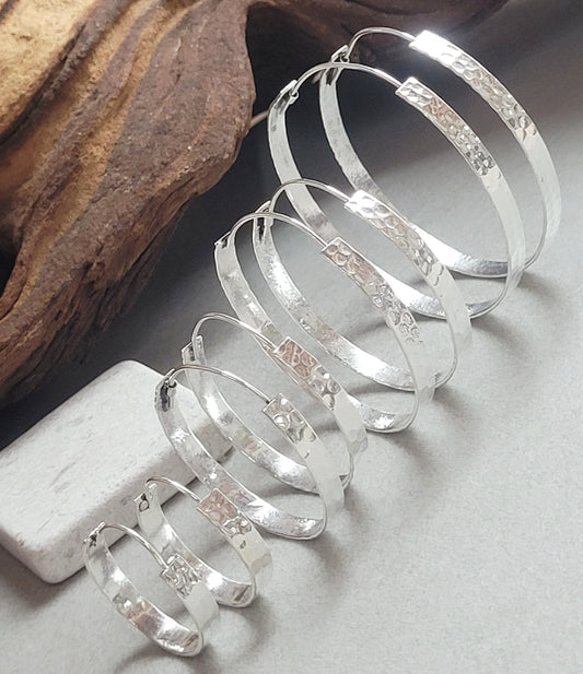 Silver hammered hoops / Hoop earrings / Small hoops / Large hoops / Hippie / Unique / Hoops