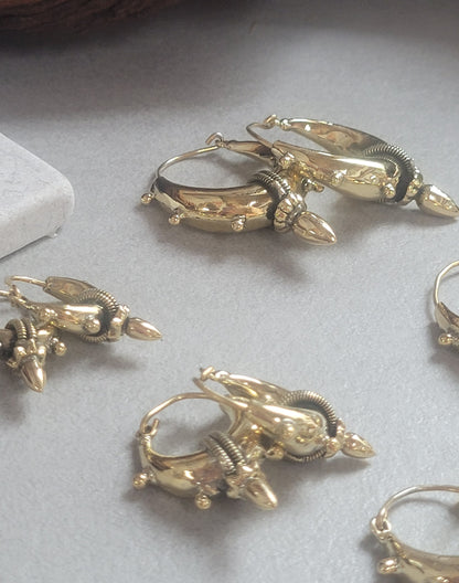 Brass chunky lightweight hoops  / Small hoops / Large earrings  /  Gypsy  /  Bohemian  /  Boho  /  Ethnic hoops  / Tribal / Minimal