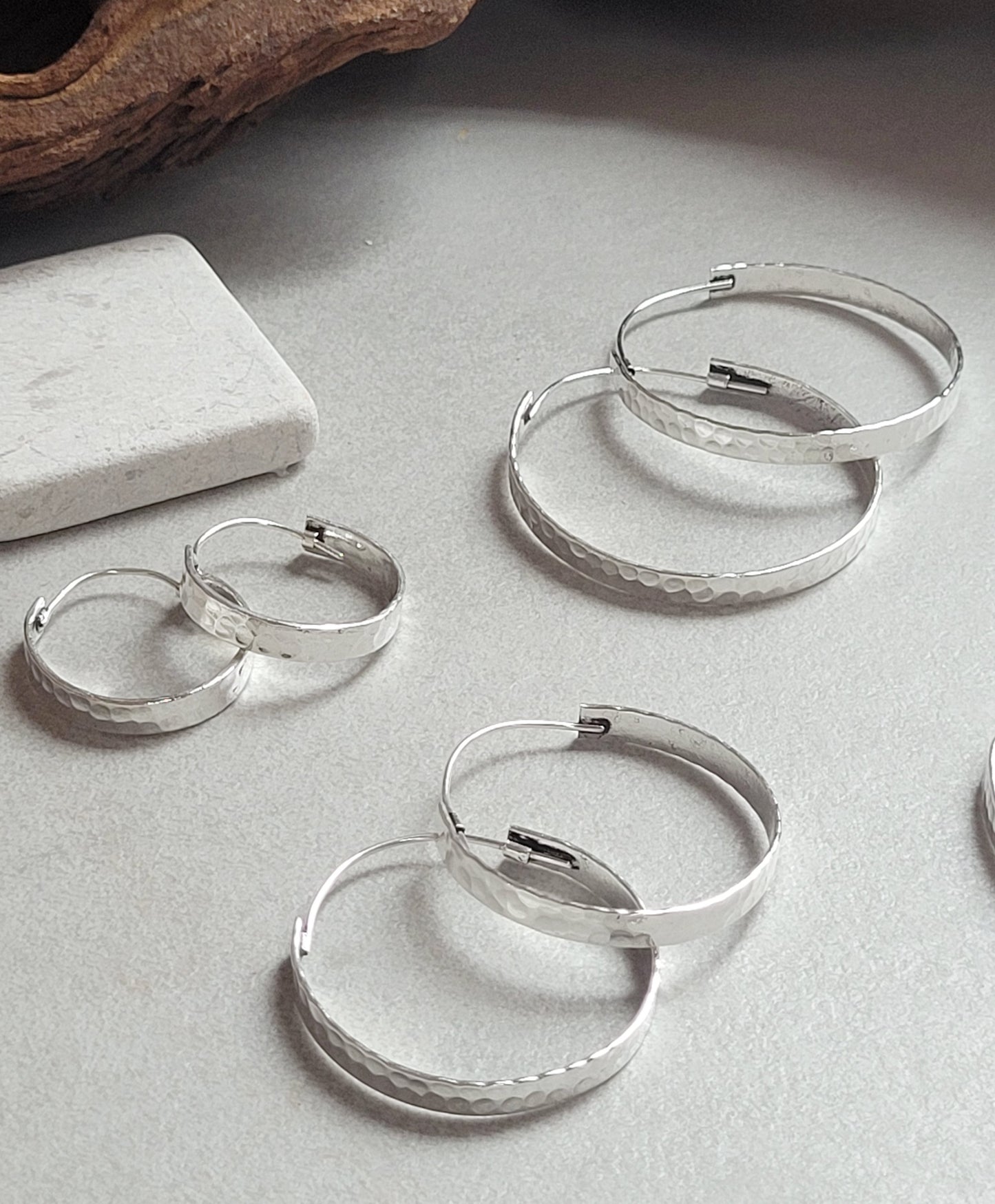 Silver hammered hoops / Hoop earrings / Small hoops / Large hoops / Hippie / Unique / Hoops