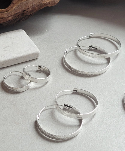 Silver hammered hoops / Hoop earrings / Small hoops / Large hoops / Hippie / Unique / Hoops