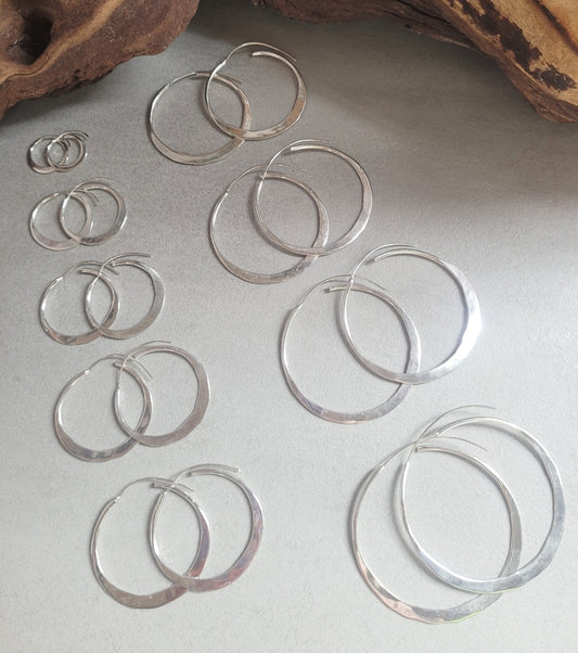 Silver hammered hoops / Hoop earrings / Small hoops / Large hoops / Hippie / Unique / Free shipping